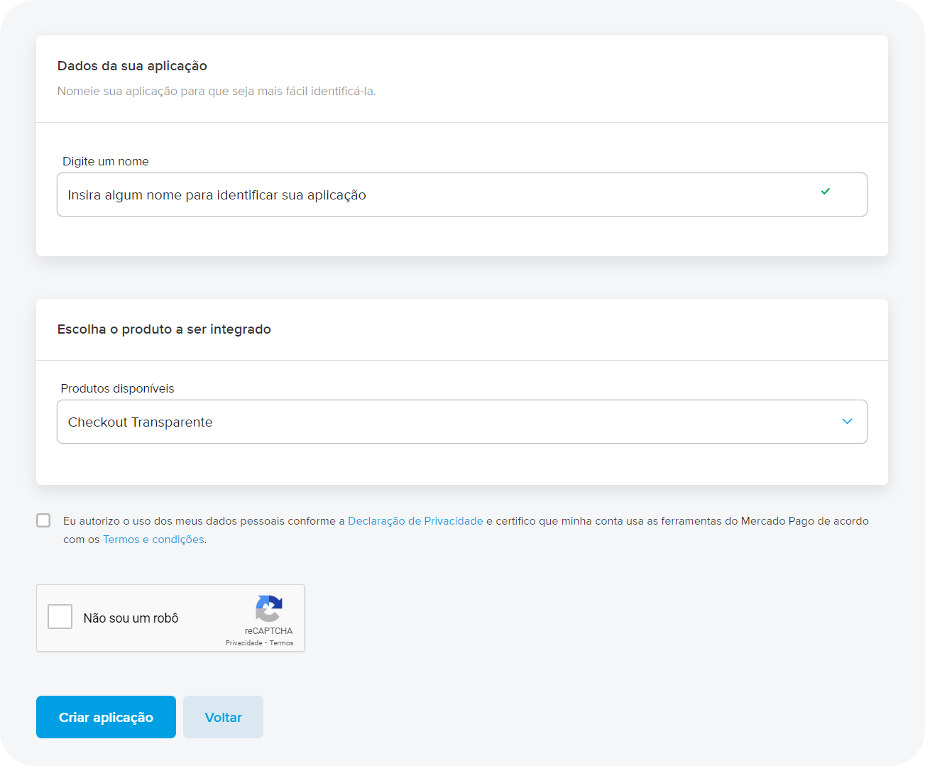 Como criar aplicação Mercado Pago